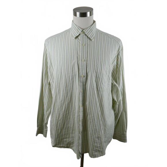 Henry Jacobson Mens Button Down Green Yellow Striped Dress Shirt XL - Picture 2 of 11